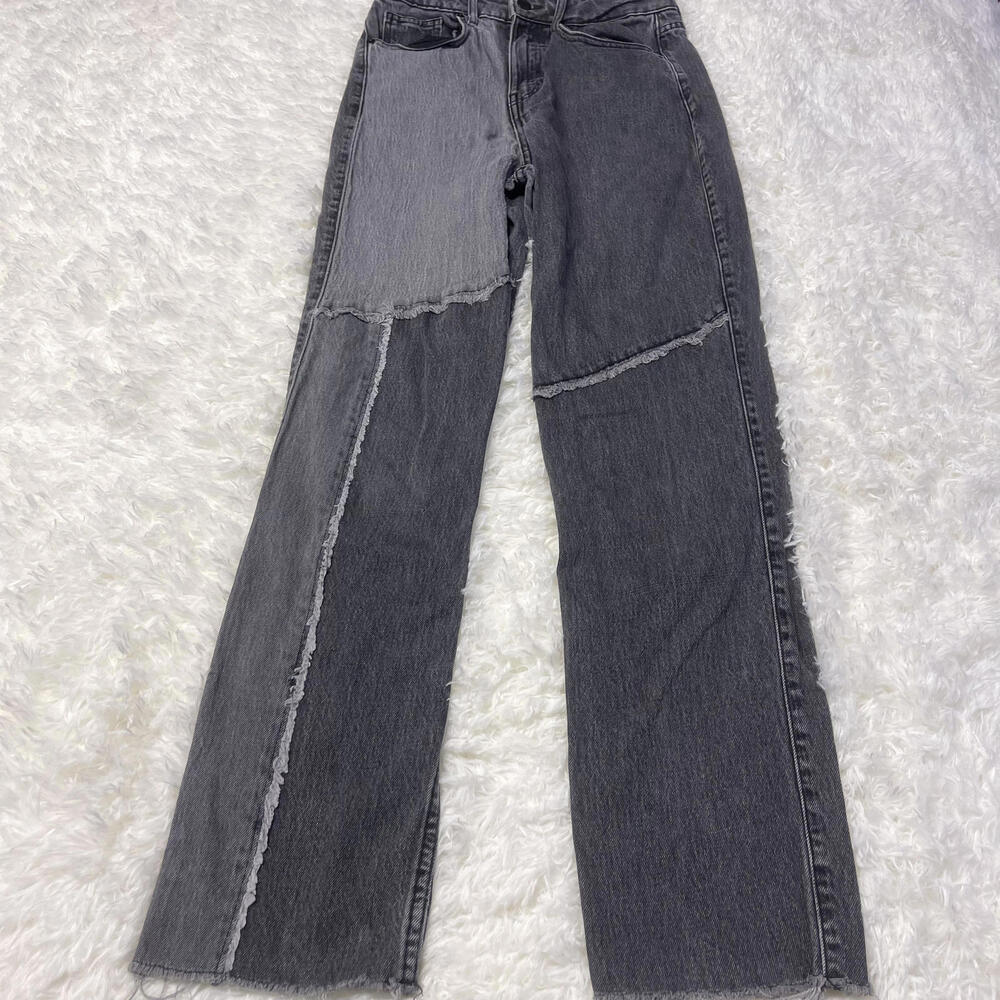 Social Tourist Women's Wide Leg Two-Tone Patchwork Jeans